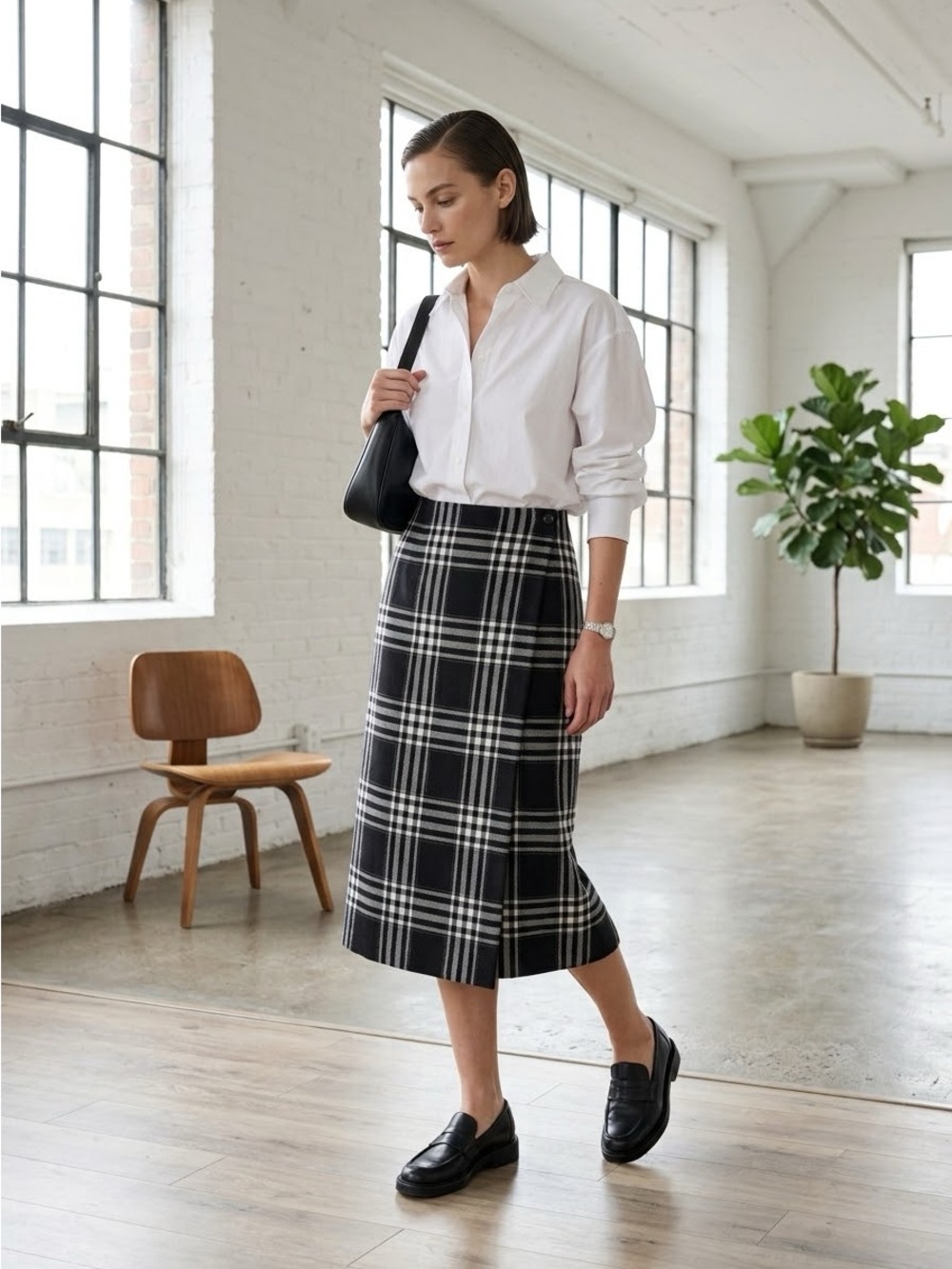Vintage 90s Jones New York Blue Plaid Wool Midi Wrap Skirt - US 12
